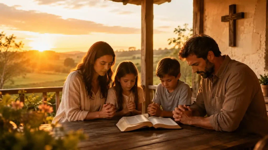 Salmo 91 proteção: família orando em momento de crise